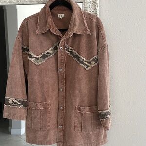 POL Corduroy Shirt Jacket with Camo Trim